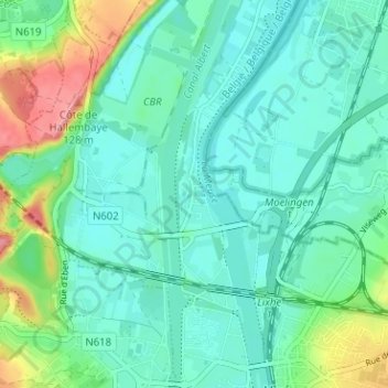 Topografische Karte Lixhe, Höhe, Relief