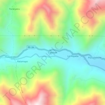 Topografische Karte Canchan, Höhe, Relief