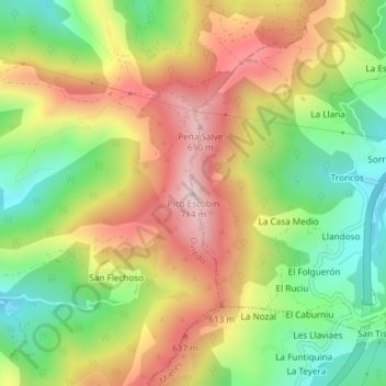 Topografische Karte Pico Escobín, Höhe, Relief