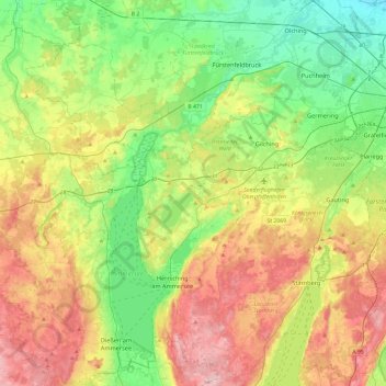 Topografische Karte Wörthsee, Höhe, Relief