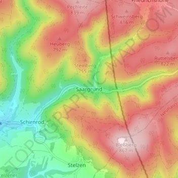 Topografische Karte Saargrund, Höhe, Relief