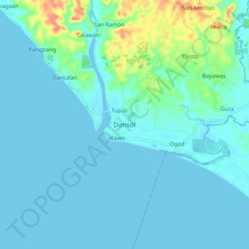 Topografische Karte Donsol, Höhe, Relief