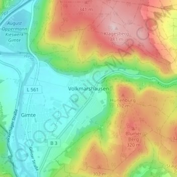 Topografische Karte Volkmarshausen, Höhe, Relief