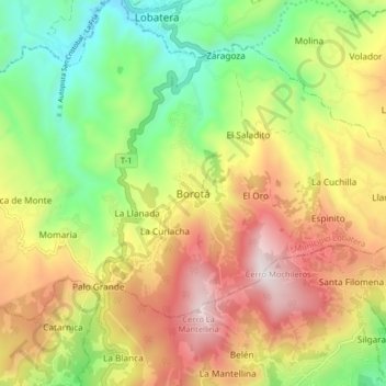 Topografische Karte Borotá, Höhe, Relief