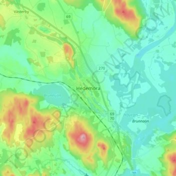 Topografische Karte Hedemora, Höhe, Relief