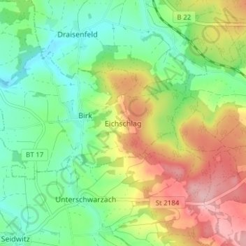 Topografische Karte Eichschlag, Höhe, Relief