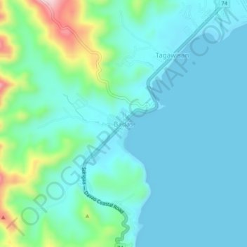 Topografische Karte Badas, Höhe, Relief