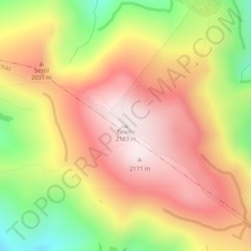 Topografische Karte Teleno, Höhe, Relief