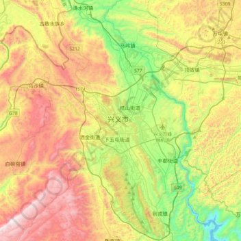 Topografische Karte Xingyi, Höhe, Relief
