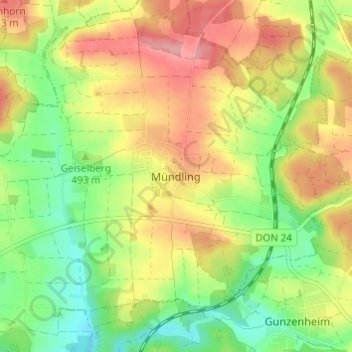 Topografische Karte Mündling, Höhe, Relief