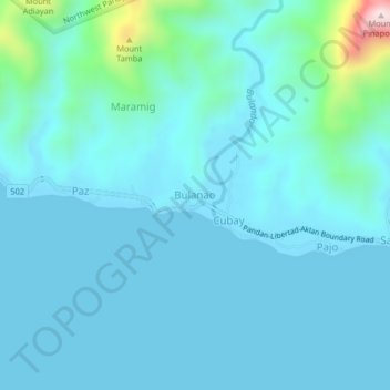 Topografische Karte Bulanao, Höhe, Relief