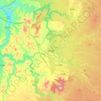 Topografische Karte Fusong, Höhe, Relief