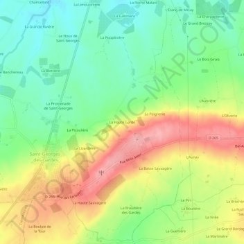 Topografische Karte La Haute Garde, Höhe, Relief