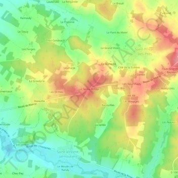 Topografische Karte Le Terme Rouge, Höhe, Relief