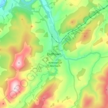 Topografische Karte Dufftown, Höhe, Relief