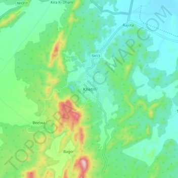 Topografische Karte Khetri, Höhe, Relief