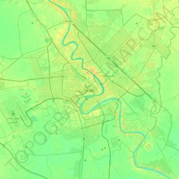Topografische Karte Baghdad, Höhe, Relief