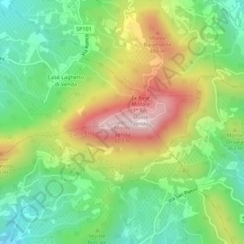 Topografische Karte Monte Venda, Höhe, Relief