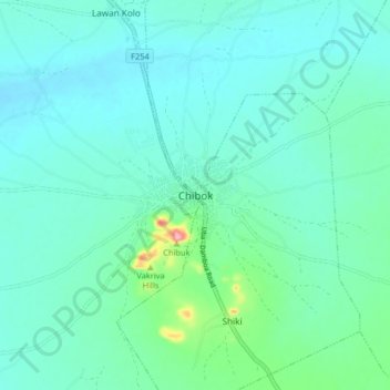 Topografische Karte Chibok, Höhe, Relief