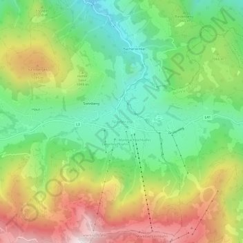 Topografische Karte Niederau, Höhe, Relief