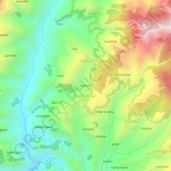 Topografische Karte kameri, Höhe, Relief