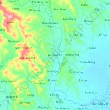 Topografische Karte Alimodian, Höhe, Relief