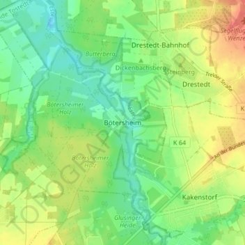 Topografische Karte Bötersheim, Höhe, Relief
