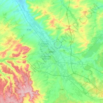 Topografische Karte Troyes, Höhe, Relief