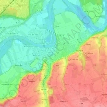 Topografische Karte Kraiburg am Inn, Höhe, Relief