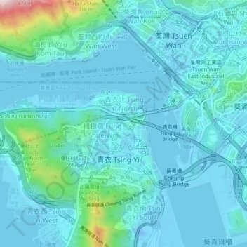Topografische Karte Tsing Yi Fishermen's Village, Höhe, Relief