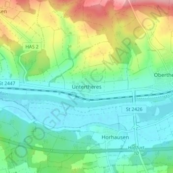 Topografische Karte Untertheres, Höhe, Relief