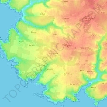 Topografische Karte Kervilahouen, Höhe, Relief