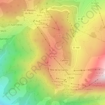 Topografische Karte Tête de Cabeau, Höhe, Relief