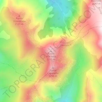Topografische Karte Punta alla Vetta, Höhe, Relief