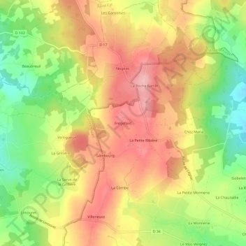 Topografische Karte Frégefont, Höhe, Relief