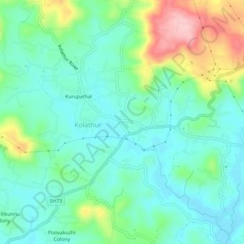 Topografische Karte Kolathur Chanthapadi, Höhe, Relief