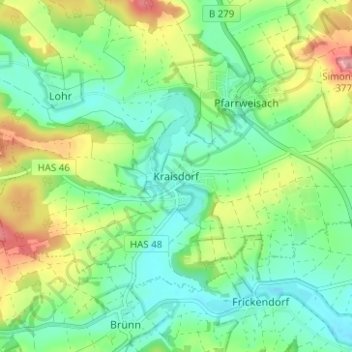 Topografische Karte Kraisdorf, Höhe, Relief