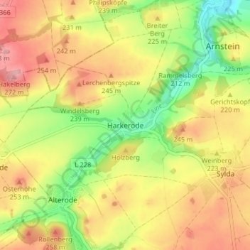 Topografische Karte Harkerode, Höhe, Relief