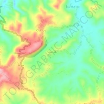 Topografische Karte Saksak, Höhe, Relief