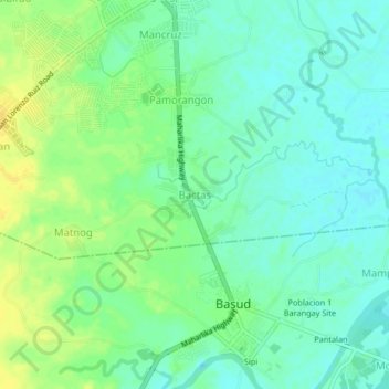 Topografische Karte Bactas, Höhe, Relief