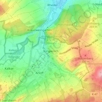 Topografische Karte Kirspenich, Höhe, Relief