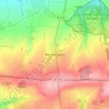 Topografische Karte Wippringsen, Höhe, Relief