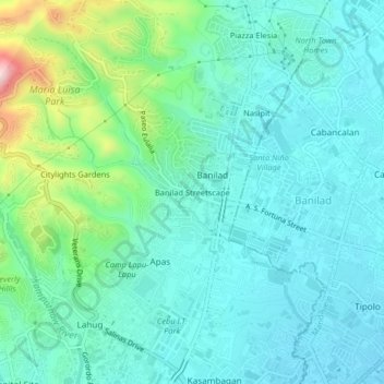 Topografische Karte Banilad Streetscape, Höhe, Relief