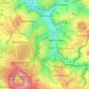 Topografische Karte Broich, Höhe, Relief