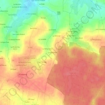 Topografische Karte La Rébéchère, Höhe, Relief