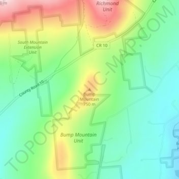 Topografische Karte Bump Mountain, Höhe, Relief