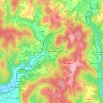 Topografische Karte Bonnefond, Höhe, Relief
