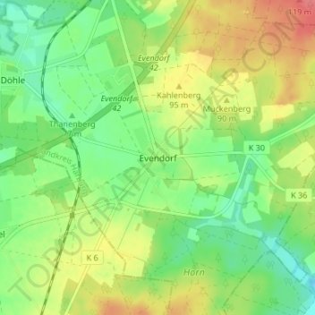 Topografische Karte Evendorf, Höhe, Relief