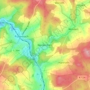 Topografische Karte Niederdreis, Höhe, Relief