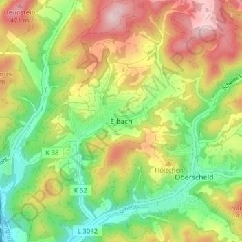 Topografische Karte Eibach, Höhe, Relief